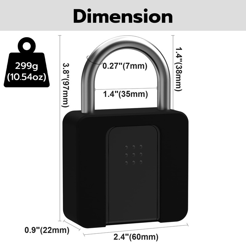 Fingerprint Lock, Eseesmart Fingerprint Padlock with Key Bluetooth APP, Waterproof
