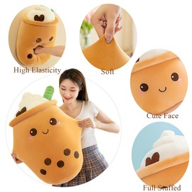 Aiuidun Bubble Tea Cuddly Toy, Boba Soft Toy, Plush Cushion, Toy, Soft Hug Pillow, Gift for Children, Girls, Boys (Brown Round Eyes, 50 cm)