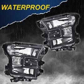 G-PLUS Headlights Assembly, Compatible with 2015 2016 2017 Ford F150 bumper Headlamp, Clear lens Black Housing Clear Reflector