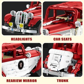 ZenithFlow Vintage Cars Building Kit for Adults, MOC Classic Retro Car Model with Remote Control, Antique Collectible Display Decorations Building Toys Gifts for Men Women (916 PCS)