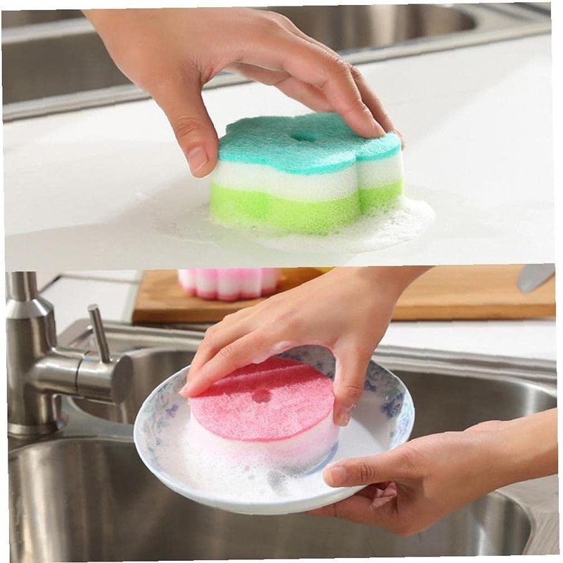 5pcs Flower Shape Sponge Brush Super Absorbent Sponges Scouring Pads