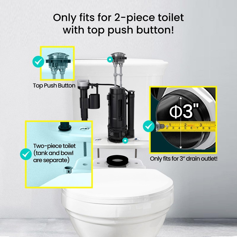 R&T 3-Inch Dual Flush Valve with Top Push Button Toilet