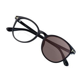 VisionGlobal Bifocal Reading Glasses Photochromic Dark Brown Sunglasses, Classic Retro Oval Eyewear Reduce Fatigue (Up+0.50/Down+3.00)