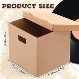 Fullhawl 3 Pcs Vinyl Record Storage Box Cardboard 14" x 14" x 13" Moving Box with Handles and Removable Lids Document File Folder Organizer for Album Vinyl Records Collections Storage