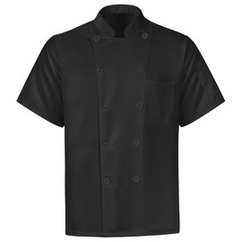 DiULi Chef Jacket, Unisex Chef's Short Sleeve Jacket Professional Lightweight Chef Jackets Protective Safety Short Sleeve Coat Modern Chesfswear,Black-XL