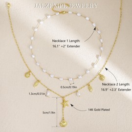 Shell Charm Necklace For Women Stack 14k Gold Plated Seashell Pearl Necklace Dainty Starfish Beach Layered Pendant Summer Boho Jewelry Gifts (Style A)