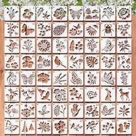 Stencils for Painting, 64pcs 3 Inch Stencils for Crafts Reusable Rock Painting Stencils Plastic Reusable Stencils for Painting on Wood Wall Tile Home Decor