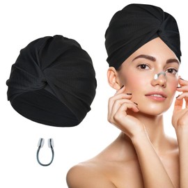 ZYNERY Swim Cap Swimming Cap for Women Swim Cap Swimming Cap Swimming Pool Turban Swimming Band Stretchy Fabric Swimming Cap for Women Long Hair Adult (Black)