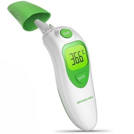 Non-Contact Thermometer, 4-in-1 Digital Temperature Measurement for Body, Ear, and Object - Fever Alarm, 20 Record Memory, CE Certified, Green & White
