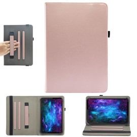 Universal 10 10.1 Inch Android 16 15 Tablet Case, Revvl Tab 2 Case, Bbjjkkz Multi-Angle Viewing Stand PU Leather Cover with Hand Strap for 9.5-11 Inch Tablet, Rosegold