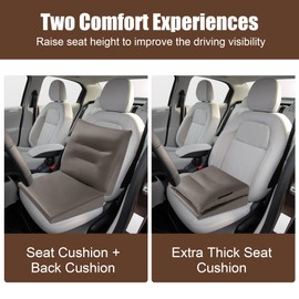 HOMBYS Memory Foam Car Seat Cushions for Driving with Back Rest,Adult Bbooster Seat for Car,Adjustable Height Driver Seat Cushion for Car, Truck, Office Chair (Coffee)