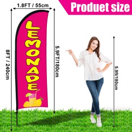 Buryeah 2 Sets Lemonade Open Feather Flag for Business Advertising 8 ft Feather Flag Sign with Flagpole Ground Stake Portable Bag Lemonade Banner for Outside Park Garden Restaurant Party (Rose Pink)