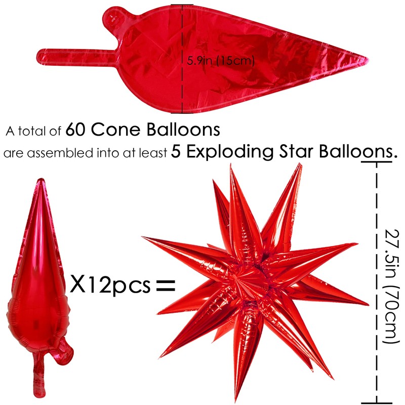 ZAKVOOR 60 Pcs Star Balloons 12 Spike Foil Explosion Party