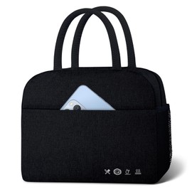 KUBYA Lunch Bag Women, Lunch Box for Women Men Insulated Reusable Lunch Box for Adult Lunch Tote Bag Lunch Container for Office Work Picnic Beach or Travel（Black）