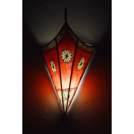 Handmade Moroccan Wall Sconce Light Fixture Decorative Henna Goat Skin Handmade Beige/Red