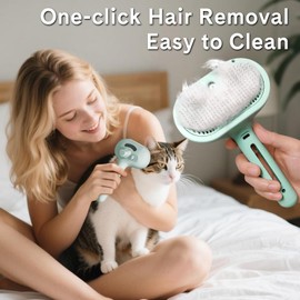 HESUSLA Pet Steam Brush for Dogs & Cats - 2-in-1 Deshedding & Detangling Tool with Steam Spray, Anti-Static Grooming Brush for Long/Short Haired Pets, Waterless Cleaning & Massage(Green)