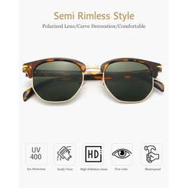 ANRRI Retro Semi Rimless Sunglasses for Men Women Driving Tortoise Frame Green Lens Sun glasses