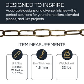 RCH Hardware CH-S58-20-AC-10 |12 Gauge Decorative Solid Steel Spanish Link Fixture Chain | 10 Foot Increments |Antique Copper Finish