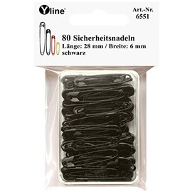Yline Pack of 80 Mini Safety Pins, 28 mm, Small, Black, Nickel-Free, Needle Needles, 6551