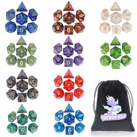 DND Dice Sets, 10 X 7 Sets (70 Pieces) Polyhedron Dice for Dungeons and Dragons RPG MTG D&D Tabletop Game with 1 Big Pouch D4 D8 D10 D12 D20