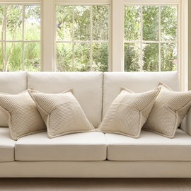 MIULEE 4 Packs Beige Corduroy Patchwork Throw Pillow Covers 20x20 Inch Soft Boho Decorative Striped Pillow Cases Accent Modern Farmhouse Cushion Cases for Sofa Couch Bed Home Decor