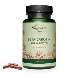 Beta Carotene Vegavero® | 180 Capsules | Tan Accelerator | 100% Natural Source of Vitamin A | Vegan