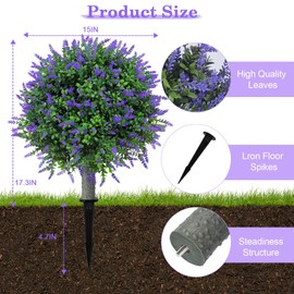 Artificial Lavender Topiary Realistic Faux Shrubs, UV Resistant Fake Plants Trees for Outdoor Front Porch Yard Landscaping Decor-2 Pack