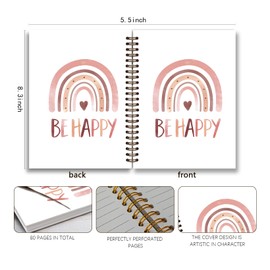 Dejfel Preppy Trendy Girls Pink Notebook,Boho Rainbow Notebook Journal,Inspirational Motivational Gifts for Women,Rainbow Mental Health Gifts Preppy Notebook,Boho Office Supplies,Spiral Notebook 5.5x8.3