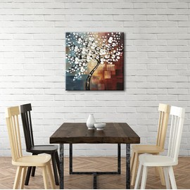 Wieco Art Morning Glory Modern Abstract White Flowers Oil Paintings on Canvas Wall Art 100% Hand Painted Floral Artwork for Living Room Bedroom Home Office Decorations Wall Decor