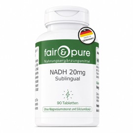 Fair & Pure NADH 20 mg Daily Dose, 90 Tablets, Swallow-friendly, Vegan Dietary Supplement without Additives, Made in Germany