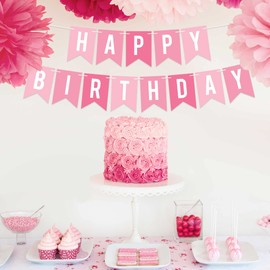 Pre-Strung Happy Birthday Banner - NO DIY - Pink Birthday Party Banner - Pre-Strung Garland on 6 ft Strands - Pink Multi Color Birthday Party Decorations for Women & Girls. Did we mention no DIY?