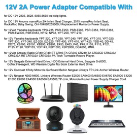 TKDY 12V 2A DC Power Supply AC Adapter Cord with Switch, 100-240Vac to DC 12 Volt 2 Amps 24W Transformer, for DC12V Yamaha Keyboard 12Vdc Record Player Massager LED Strip Lights Router Soundbar.