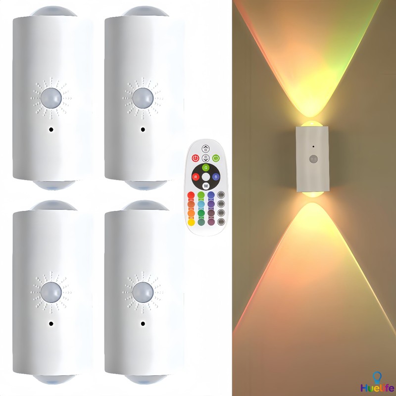 Huelife 4 Pack Rechargeable Color-Changing LED Wall Lamp, Motion Sensor