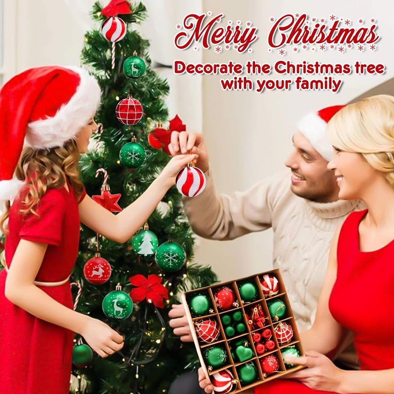Aitsite 38 Pcs Christmas Baubles, Red and Green Shatterproof Xmas