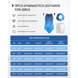 Gogokids Girls Three Piece Gymnastics Set Sleeveless Leotards with Shorts and Headband Glitter Ballet Dance Unitards - Gymnastics Outfit with Gradient Design for 3-12 Years, Blue Star