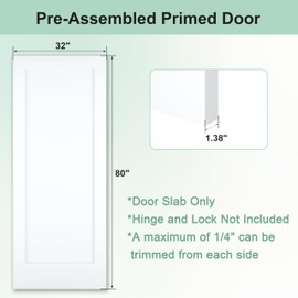 JUBEST 30"x80" 1-Panel Shaker Style White Primed Hollow Core Interior Molded Door Slab, Pre-Assembled Interior Door for Pantry, Laundry, Closet, NOT Included Hardware