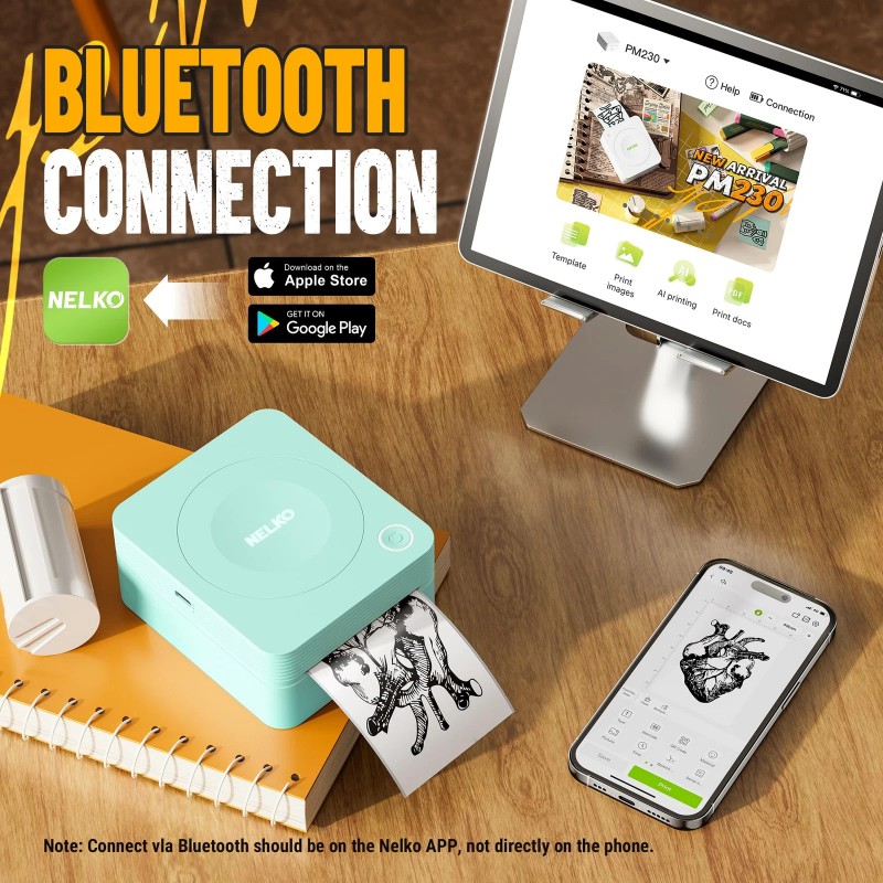 Nelko PM230 Mini Bluetooth Sticker Printer Black and White with