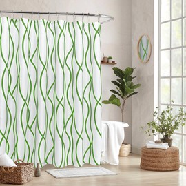 Biscaynebay Extra Long Textured Fabric Shower Curtain 72 W x 84 L, Sage Printed Striped Linen Modern Hotel Luxury Quality Cloth Bathroom Curtains Machine Washable