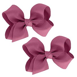 WD2U Baby Girls Set of 2 Small Grosgrain 3" Pigtail Hair Bows Alligator Clips Mauve Pink