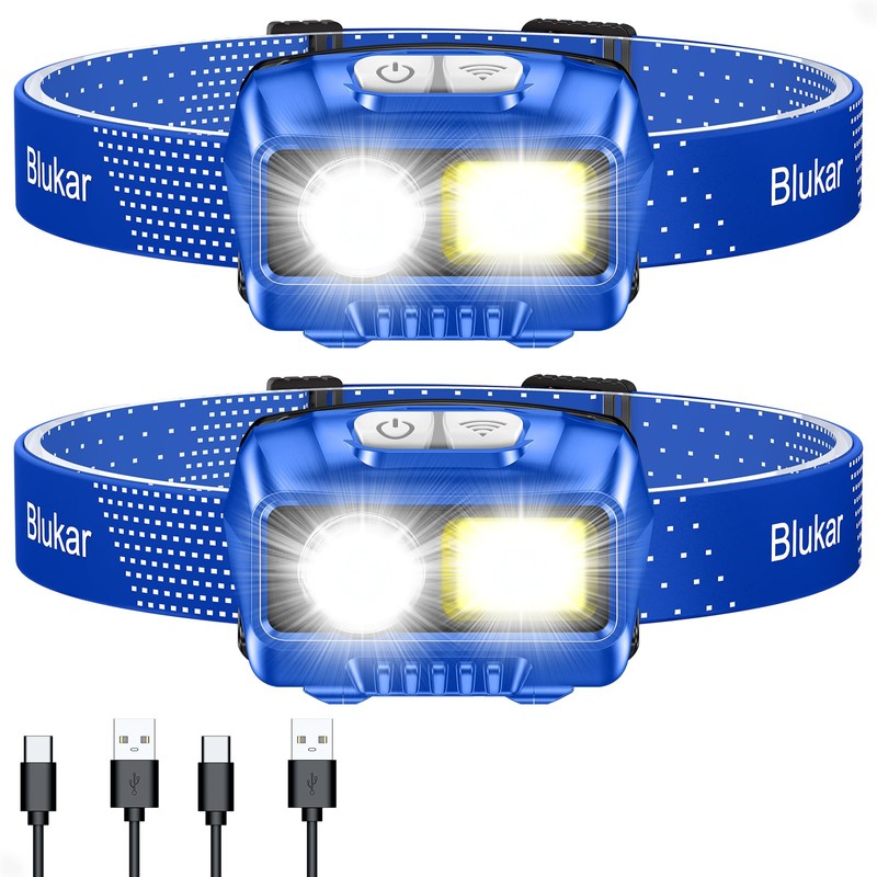 Blukar LED Headlamp,2000L Super Bright Rechargeable Headlight Flashlight with White&Red