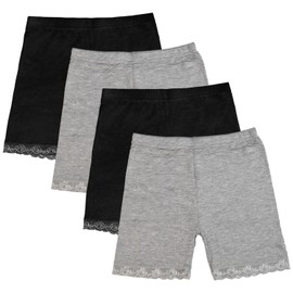 GENTABY Girls Dress Shorts Underskirts Safety Dance Black White Cycling Bike Shorts 4 Pack Summer Lace Shorts 5-6 Years.