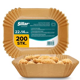 Sillar Baking Paper for Hot Air Fryer, Airfryer, Baking Paper, Rectangular, 20 x 14 cm, Pack of 200, Oil-Resistant, Non-Stick Coating, Parchment Paper, Airfryer Accessories for Hot Air Fryer, Oven