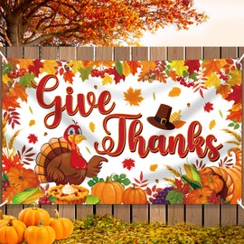 YQUQWN, Give Thanks Banner, Xtralarge, 72x44 Inch, Thanksgiving Decorations Give Thanks Backdrop for Thanksgiving Wall Decorations Thanksgiving Banners Friendsgiving Party Decorations Give Thanks Sign