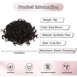 AOWVUTS Hairpiece Bun Messy Bun Short Curly Ponytail Extension with Elastic Drawstring Wave Ponytail Hairpiece Synthetic Hair Scrunchies Large Bun Hair Bun Hair Extension