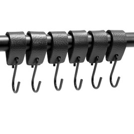 Brute Strength Brute Strength - S Haken Mit Lederschlaufe - Schwarz - 12X - 12,5 x 2,5 cm - Kleiderhaken Garderobenhaken Fleischerhaken Leder