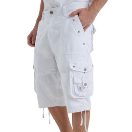 VOPOKER Mens Cargo Short Casual Cotton Twill Relaxed Fit Multi Pocket Long Cargo Shorts Zipper Outdoor Work Hiking White 34