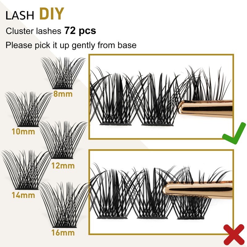 Lash Clusters B02 D Curl 12mm DIY Eyelash Extensions 72