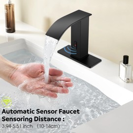 ZHIXINGKX Automatic Motion Sensor Faucet with Waterfall Spout,Stainless Steel Sink Faucet with Hole Cover Plate (Regular, Black)