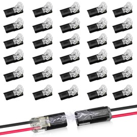 30Pcs Double-Wire Plug-in Connector Led Light Strip Connectors 2 Pin, Led Strip Lights Connectors Low Voltage Wire Connector with Locking Buckle, Fast Connect Plugs Led Connectors for Strip Lights