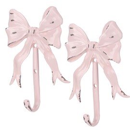 CroBlissful 2 Pcs Coquette Iron Pink Bow Hook Home Decorative Multi-Purpose Knot Wall Hook for Door Hanger Coat Hat Towel for Bathroom Kitchen Living Room Home Decor, 5.31 x 3.74 inch